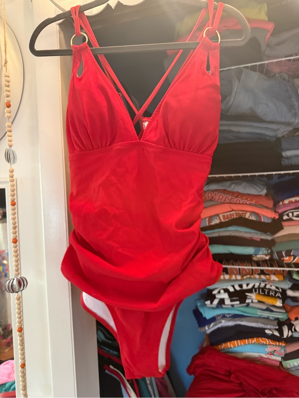 Red One-Piece Women's Swimsuit - Classic V-Neck Swimwear